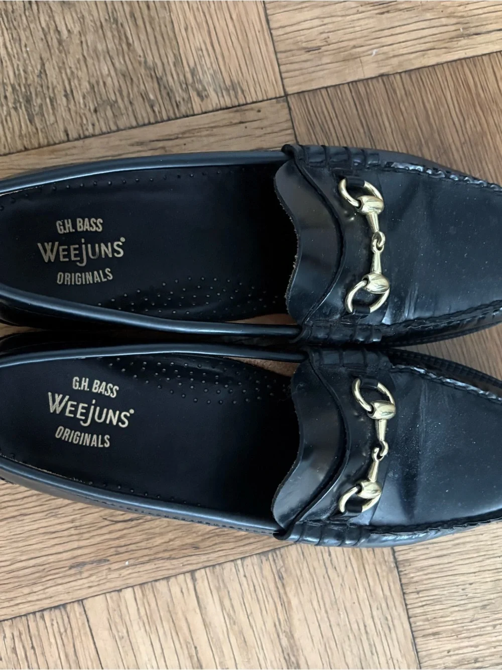 G.H. Bass & Co. Black Leather Loafers with Gold Horsebit